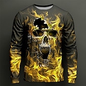 abordables Camisetas de Halloween-Hombre Graphic Fuego Cráneos Camiseta Manga Larga Camiseta Impresión 3D Cuello Barco Camisa Moda Design Casual Deporte Festivos Noche Púrpura Cscuro Amarillo Morado Primavera &amp; Otoño Ropa S M L XL