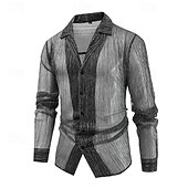 economico camicia da uomo con bottoni-Per uomo Camicia Camicia Estiva Camicia casual Camicia da Spiaggia Camicia con Bottoni Grigio Manica Lunga Blocco di colori Collo Camp Vacanza Camicia hawaiana Bottonato Abbigliamento Moda Casual