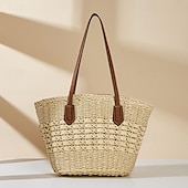 economico Borsette e borse tote-Per donna Sacca Borsa da mare Borsa di paglia Paglia Esterno Per eventi Spiaggia Cerniera Massima capacità Tinta unica bianco Kaki
