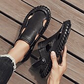 baratos sandálias de exterior-Homens Sandálias Sandálias rasas Sandálias De Moda Chinelos ao ar livre sapatos feitos à mão Caminhada Casual Estilo Praia Diário Escritório e Carreira Pele Napa Tecelagem voadora Respirável