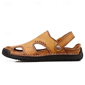 abordables Sandalias casuales-Hombre Sandalias Zapatos hechos a mano Microfibra Transpirable Cómodo Antideslizante Hebilla Amarillo-marrón Negro
