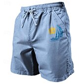 cheap Holiday-Coconut Tree Men&#039;s Cotton Linen Shorts Summer Hawaiian Shorts Beach Shorts Print Drawstring Elastic Waist Breathable Soft 20% Linen Shorts Casual Daily Holiday Streetwear
