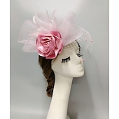 cheap Fascinators-Fascinators Headwear Headpiece Net Veil Hat Wedding Ladies Day With Cap Floral Headpiece Headwear
