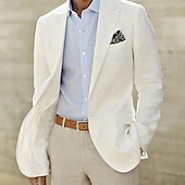 abordables Blazer en lin-Veste blazer en lin pour hommes veste de sport mode décontractée été uni blanche coupe ajustée à boutonnage simple à un bouton