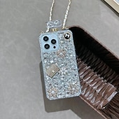 olcso iPhone-tokok-telefon Ügy Kompatibilitás iPhone 16 15 14 Pro Max Plus iPhone 13 12 11 Pro Max Mini Fekete tok zsinórral Nem sárgul Bling Glitter Shiny Virág TPU Strassz