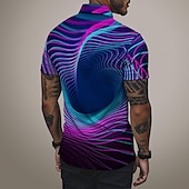 cheap Men&#039;s Geometric Polo-Men&#039;s Graphic Neon Zip Polo Shirts Golf Shirt Short Sleeve Polo Shirts Collared Shirts Casual Vacation Wear Rave Wear Party Outfits 3D Print Quarter Zip Polo Summer Spring Black Blue Purple