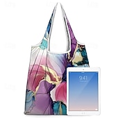 cheap Handbag &amp; Totes-Women&#039;s Large Abstract Floral Print Tote Bag – Reusable Foldable Shopping Bag with Artistic Design for Everyday Use