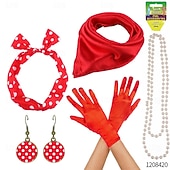 economico Outfit-Completo anni '50 vestito svasato cintura 7 pezzi set di accessori anni '50 abito altalena vintage retrò costume cosplay da donna festa appuntamento festival