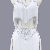 cheap Latin Dancewear-Latin Dance Dress Crystals / Rhinestones Women&#039;s Girls&#039; Performance Training Sleeveless High Stretch Yarn