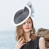 economico Cerchietti-fasce per capelli copricapo cappello con piattino in fibra cappello a cilindro da sposa tea party matrimonio elegante con copricapo in tulle laterale in pizzo copricapo