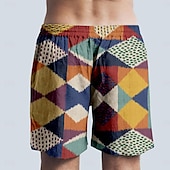 preiswerte Geometrischer Druck-Herren Farbblock Gitter- / Plaidmuster Bunt Badeshorts Boardshorts Badehosen Mittlere Taille Hawaiianisch Lässig Ferien Strand Kordelzug mit Mesh-Futter Elastischer Bund Designer Bekleidung