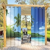 economico Tende impermeabili-tende da esterno tenda impermeabile antivento e resistente alle intemperie per patio, capanna, veranda, pergola e gazebo, telo superiore con occhiello, paesaggio forestale a 2 pannelli