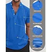 economico Classico-Per uomo Camicia Camicia di lino Camicia Guayabera Camicia popover Camicia Estiva Abbigliamento da spiaggia Semplice Vacanza Casuale Bianco Blu marino Blu Cachi Manica Corta Colletto Estate