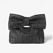 billiga Hand- och toteväskor-Dam Handväska Koppling Armband Sugrör Helgdag Strand Resor Rosett Multi Carry Vävd Svart Kaki Regnbåge