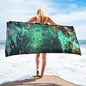 お買い得  ビーチタオルセット-ビーチタオル 夏用ビーチブランケット アンダーウォーターワールドシリーズ 3Dプリント 100%マイクロファイバー 通気性の良い快適なブランケット