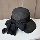levne Party klobouky-Klobouky Doplňky do vlasů akryl / bavlna Sláma Kbelík Slamák Sluneční klobouk Ležérní Dovolená Elegantní retro S Stuhy Čistá Barva Přílba Pokrývky Hlavy