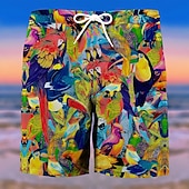 billige Tropiske planter og blomster-Herre Tre Papegøye Blomst / Planter Badeshorts Surfeshorts Shorts Medium Midje Mote Gatemote Designer Avslappet Daglig Ferie Lomme Snorer Elastisk midje Designer Klær