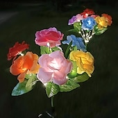 abordables Éclairage paysager-Lampe solaire à LED 7 têtes, simulation solaire, fleur de rose de la Saint-Valentin, lumière de jardin étanche, 42 LED, simulation de fleur, éclairage extérieur de cour, villa, parc, pelouse, allée, décoration de paysage, 1/2 pièces
