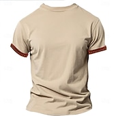  男性用 アフリカの模様 Tシャツ ヘンリーシャツ 半袖 3Dプリント デザイナー エスニック カジュアル 日常 夏 カーキ色 グレー Ｖネック ヘンリー ヘンリーTシャツ
