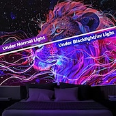 お買い得  ブラックライトタペストリー-ブラックライトタペストリー 紫外線反応性 暗闇で光る 光るパーティー ネオン 鹿 動物 サイケデリック トリッピー ミスティ 吊り下げタペストリー 壁アート 壁画 リビング用