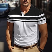 cheap Men&#039;s Classic Polo-Men&#039;s Golf Shirt Golf Polo Work Casual Lapel Short Sleeve Basic Modern Color Block Stripes Button Spring &amp; Summer Regular Fit Black Navy Blue Brown Green Light Blue Grey Golf Shirt