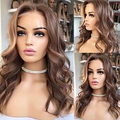 abordables Perruques à dentelle frontale-Perruque Cheveux vierges non transformés 13x4 devant en dentelle Cheveux Brésiliens Ondulé Marron clair Partie libre Femme Densité 130% 150% avec des cheveux de bébé Sans colle Pré-plumé Moyen A1
