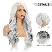 economico Parrucche trendy sintetiche-lunghe parrucche bianche ombre per donne nere 26 parrucca lunga ondulata da 28 pollici con frangia per le donne grandi capelli rimbalzanti e soffici in fibra sintetica senza colla per cosplay e uso