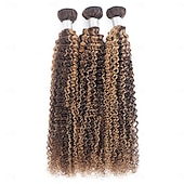 abordables 2 paquetes de cabello humano teje-Paquete de 2 extensiones de cabello humano con reflejos p4/27, mechones de ondas rizadas de 10 a 28 pulgadas