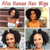 economico Parrucche di capelli veri senza cuffia-Cappelli veri Parrucca Corto Lungo Medio Afro crespo Afro Kinky Riccio Con frangia Nero Colore Naturale Natura nera Migliore qualità Molto spesso Attaccatura dei capelli naturale A macchina Senza