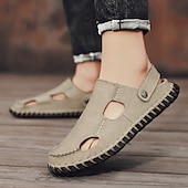 baratos sandálias de exterior-Homens Sandálias Sandálias rasas Sandálias De Moda Chinelos ao ar livre sapatos feitos à mão Caminhada Casual Estilo Praia Diário Escritório e Carreira Pele Napa Tecelagem voadora Respirável