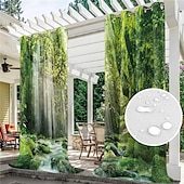 abordables Cortinas impermeables-Cortinas exteriores para patio, opacas impermeables, cubierta exterior para cenador, pabellón, pérgola, cenador, solárium, 2 paneles, cascada río
