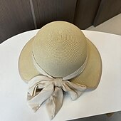 levne Party klobouky-Klobouky Doplňky do vlasů akryl / bavlna Sláma Kbelík Slamák Sluneční klobouk Ležérní Dovolená Elegantní retro S Stuhy Čistá Barva Přílba Pokrývky Hlavy