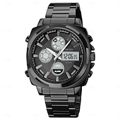 abordables Relojes digitales-Reloj Electrónico LED de Acero Inoxidable Completo para Hombre SKMEI Lujo de Doble Hora Cronógrafo Digital Reloj Deportivo Impermeable