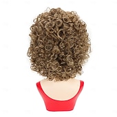 abordables perruque plus âgée-Perruques bouclées brunes courtes pour femmes perruque synthétique blonde mixte perruque de remplacement de cheveux bouclés rebondissants perruque bouclée avec racines foncées ruban blond gris