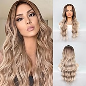 levne Syntetické paruky se síťkou-Syntetická krajková paruka Přírodní vlny Styl 26 inch Vícebarevný Střední část U část Paruka Dámské Paruka Černá a zlatá Zlatavá Tmavěhnědá