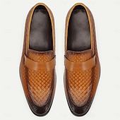 preiswerte Loafer aus hochwertigem Leder-Herren-Loafer gelbbraun schwarz geflochtenes Leder hellbrauner Riemen Slipper
