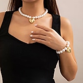 levne Sady šperků-Svatební šperky Soupravy 2 Napodobenina perel Postříbřené 1 x náhrdelník Náramky Dámské Elegantní Sladký Srdce Klasika Srdce Drahocenný Geometrický Sada šperků Pro Svatební Párty