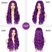 abordables Perruques de carnaval-auburn blonde violet vert bleu perruque longues perruques ondulées pour les femmes partie centrale cosplay perruque longue perruques synthétiques bouclées perruques violettes pour les femmes