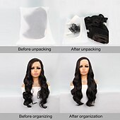 economico Parrucche lace sintetiche-Parrucca in pizzo sintetico Ondulato Stile 26 pollice Nero Separazione profonda T parte Parrucca Per donna Parrucca Nero