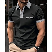 economico Polo classica da uomo-Per uomo Camicia da golf Golf polo da golf Ufficio Informale Bavero Manica corta Essenziale Moderno Color Block Pied-de-poule Collage Primavera estate Standard Nero Bianco Rosso Blu marino Blu Beige