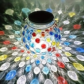 olcso Tájvilágítás-1 db üveg napelemes kültéri asztali lámpa, színes mozaik üveglámpa, kültéri vízálló kültéri napelemes lámpa kertbe, teraszra, ösvényre, erkélyre