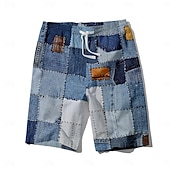 baratos Impressão Geométrica-Homens Ganga Costura em bloco de cores Calção Justo de Natação Shorts de Natação Bermuda de Surf Cintura Média Havaiana Casual Feriado Praia Com Cordão com forro de malha Cintura elástica Designer