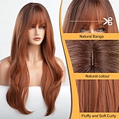 economico Parrucche trendy sintetiche-ramato biondo marrone marrone chiaro rosa parrucche per le donne lunga ramata parrucca rossa con la frangetta parrucche a strati per le donne parrucche rosse ramati parrucche dei capelli per le donne