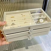 billiga Smyckesförvaring-trelagers genomskinlig förvaringsbox för smycken i akryl: multifunktionellt vitrinskåp för ringar, halsband, armband, perfekt för förvaring och visning av skrivbordssmycken