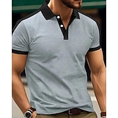 cheap Men&#039;s Classic Polo-Men&#039;s Golf Shirt Golf Polo Work Casual Lapel Short Sleeve Basic Modern Color Block Patchwork Button Spring &amp; Summer Regular Fit Wine Navy Blue sky blue Gold Beige Coffee Golf Shirt
