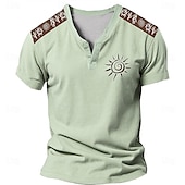 cheap Ethnic Style-Aztec Sun V Neck Men&#039;s Ethnic Style 3D Print T shirt Tee Henley Shirt Casual Daily T shirt Blue Green Khaki Short Sleeve Shirt Summer Clothing Apparel S M L XL 2XL 3XL