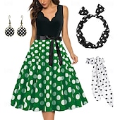cheap Outfits-Polka Dots Retro Vintage 1950s A-Line Dress Swing Dress Flare Dress Polka Dot Women&#039;s Party / Evening Bachelorette Party Adults&#039; Dress Earrings Headband