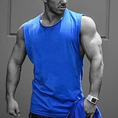 preiswerte Fitness Tank-Tops-Herren Tank Top Weste Unterhemd Ärmelloses Shirt Ärmellos Rundhalsausschnitt Frühling &amp; Sommer Einfach Mode Designer Basic Urlaub Straße Ausgehen Schwarz Weiß Gelb Top T-Shirt für Herren
