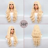economico Parrucche lace sintetiche-Parrucca in pizzo sintetico Ondulato Stile 28 pollice Biondo Parte di mezzo T parte Parrucca Da donna Parrucca Bianco crema