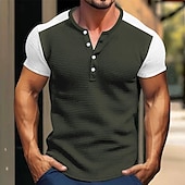 cheap Casual Henley Tee-Men&#039;s Waffle Tee Button T Shirt T Shirt Waffle Henley Shirt Short Sleeve Henley Spring &amp; Summer Color Block Fashion Designer Basic Patchwork Vacation Street Going out Black White Royal Blue Top Tee